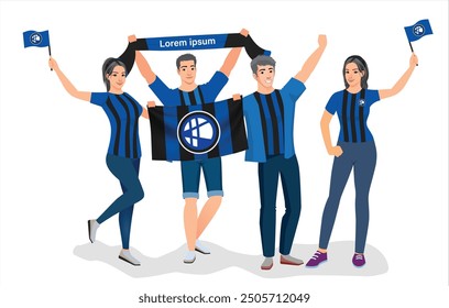 fans sport icon logo sign art design group team joy happy cup fun vector ball a game flag fc Italy male men boy girl young city party set pose fun glory lover cheer famous sport team blue black