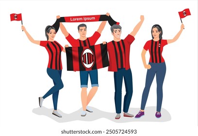 fans sport icon logo sign art design group team joy happy cup fun vector ball a game flag fc Italy male men ac boy girl young city party set pose fun glory lover cheer famous sport team red black