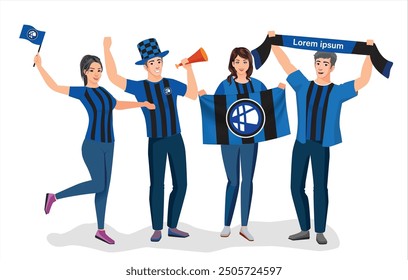 fans sport icon logo sign art design group team joy happy cup fun vector ball a game flag fc Italy male men boy girl young city party set pose fun glory lover cheer famous sport team blue black