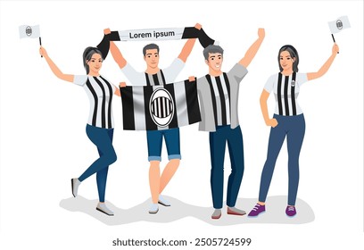 fans sport icon logo sign art design group team joy happy cup fun vector ball a game flag fc Italy male men boy girl young city party set pose fun glory lover cheer famous sport team white black