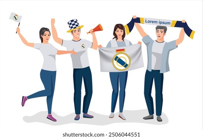 fans sport icon logo sign art design group team joy happy cup fun vector ball liga real game flag fc Spain male men boy girl young la city party set pose fun glory lover cheer famous sport team