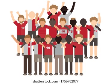 Fans support their teams. A group of supporters. Vector, banner, graphic.