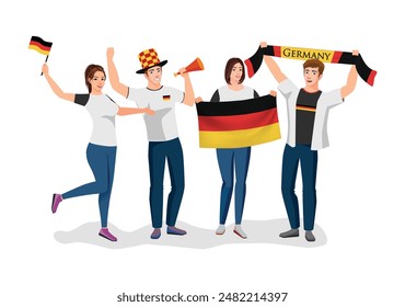 fans team joy world cup fun joy vector icon logo sign art ball game match flag male boy girl young party pose group glory lover cheer happy sport scarf crowd pride day event Berlin Euro Europe