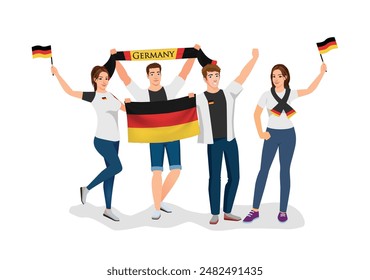 fans team joy world cup fun joy vector icon logo sign art ball game match flag male boy girl young party pose group glory lover cheer happy sport scarf crowd pride day event Berlin Euro Europe