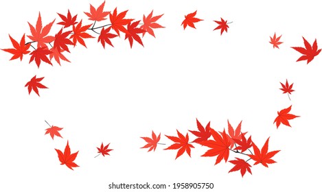 fan-shaped frame by autumn Japanese maple leaves