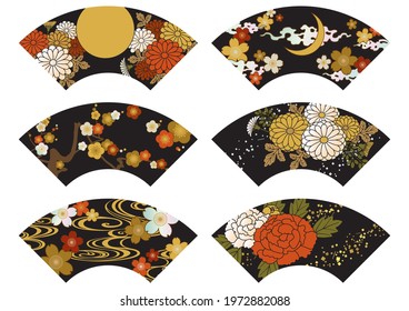 Fan-shaped traditional Japanese pattern illustration of lacquer ware, maki-e and mother-of-pearl inlay