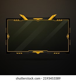 Fantacy Gold With Black Live Stream Overlay Game Ui Panel, Futuristic Modern Webcam Overlay Video Border Frame For Live Streaming, Broadcasting And Game Development.