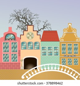 fantasie of medieval houses.  vector illustration, everything in separate layers 