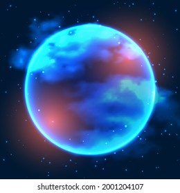 Fantastic abstract background. Bright ball in the clouds.