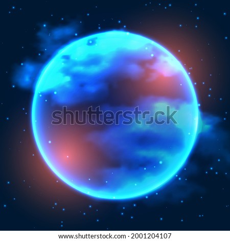 Fantastic abstract background. Bright ball in the clouds.