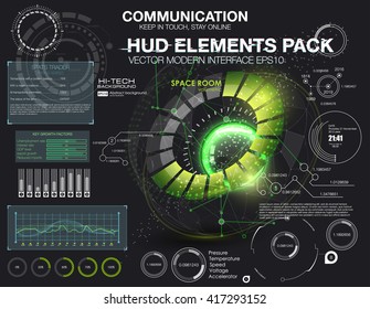 Fantastic abstract background with different elements of the HUD. Big set of various HUD elements. Charts, ratings style HUD switches and various geometrical objects