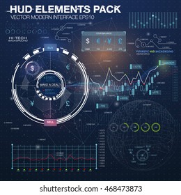 Fantastic abstract background with different elements of the HUD. Statistic and data, information infographic elements. Business abstract background. application for finance and asset trading