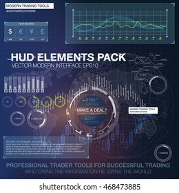 Fantastic abstract background with different elements of the HUD. Statistic and data, information infographic elements. Business abstract background. application for finance and asset trading