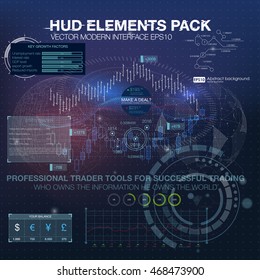 Fantastic abstract background with different elements of the HUD. Statistic and data, information infographic elements. Business abstract background. application for finance and asset trading
