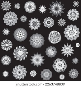 Fantastic abstract black and white vector flowers
