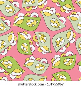 Fantastic abstract continuous bird with wings seamless vector pattern. Seamless pattern can be used for web page backgrounds, wallpapers,pattern.Spring bright juicy colors lime green beige white.