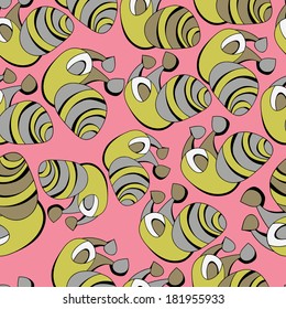 Fantastic abstract continuous snails seamless vector pattern. Seamless pattern can be used for web page backgrounds, wallpapers,pattern.Spring bright juicy colors pink yellow white gray.