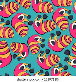 Fantastic abstract continuous snails seamless vector pattern. Seamless pattern can be used for web page backgrounds, wallpapers,pattern.Spring bright juicy colors pink white black orange.