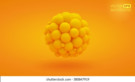 Fantastic abstract yellow background with three-dimensional shape of the balls