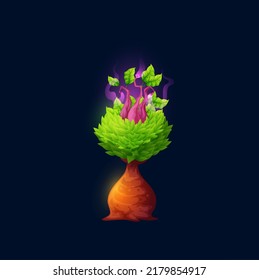 Fantastic alien magic tree, cartoon fantasy forest and plant for game. Fairytale mushroom tree with leaf, fairy alien planet isolated vector plant for mysterious world landscape