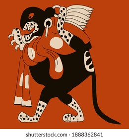 
Fantastic animal. Angry anthropomorphic jaguar. Native American art of Maya Indians.