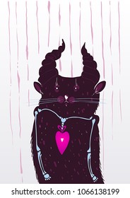 Fantastic animal, cat with horns . Hand drawn doodle vector illustration.