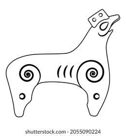 Fantastic animal or griffin. Ancient Viking folk motif. Black and white linear silhouette.