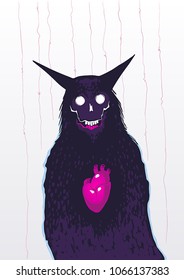 Fantastic animal with horns. Hand drawn doodle vector illustration.