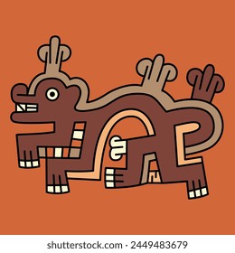 Fantastic animal. Native American art of ancient Peru. Wari Andean culture. Ethnic indigenous design.