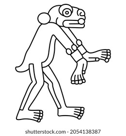 Fantastic animal. Native American animal design of Aztec Indians from Mexican codex. Jaguar or monkey. Black and white linear silhouette.