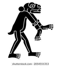 Fantastic animal. Native American animal design of Aztec Indians from Mexican codex. Jaguar or monkey. Black and white negative silhouette.