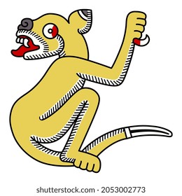 Fantastic animal. Stylized jaguar. Native American art of Aztec Indians from Mexican codex. 