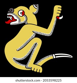 Fantastic animal. Stylized jaguar. Native American art of Aztec Indians from Mexican codex. On black background.