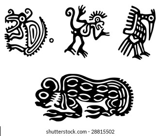 Fantastic animals and birds of Aztecs