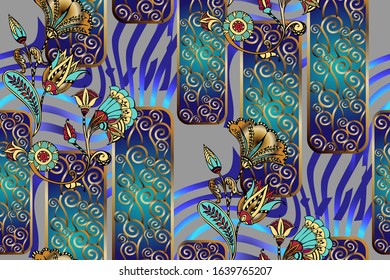 Fantastic Art Deco flowers  seamless pattern. Vector illustration. 