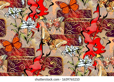 Fantastic Art Deco flowers seamless pattern. Vector illustration.  