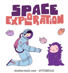 Fantastic astronaut travel alien, great design for any purposes. Space exploration. Abstract banner