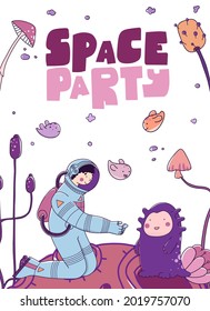 Fantastic astronaut travel alien, great design for any purposes. Space party. Abstract banner