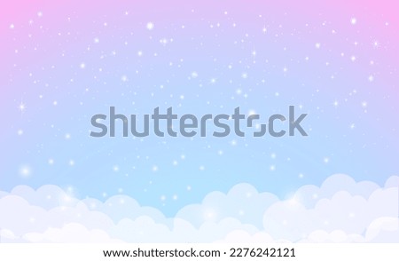 Fantastic background of blue and pink sky in sparkling stars. Vector illustration for children.