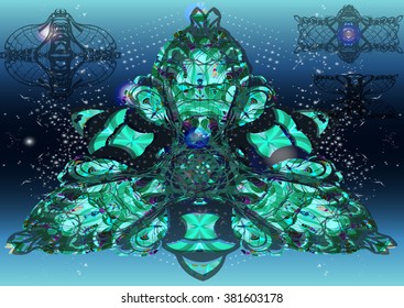 Fantastic background for the literature a pyramid, the computer interface of game the spaceship. The futuristic user interface. Abstract polygonal space. A futuristic background.