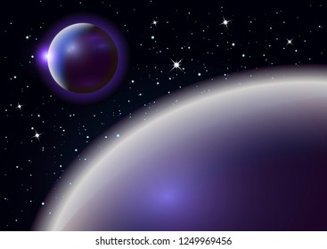 Fantastic background of outer space with planets, sky and stars. Vector illustration.
