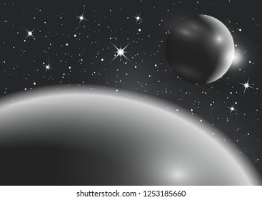 Fantastic background of outer space with planets, sky and stars. Vector illustration.