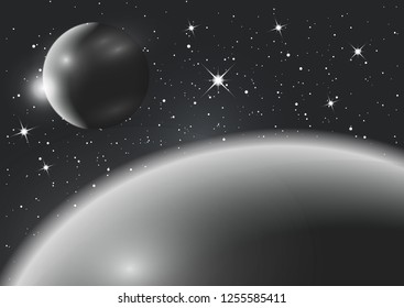 Fantastic background of outer space with planets, sky and stars. Vector illustration.