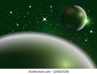 Fantastic background of outer space with planets, sky and stars. Vector illustration.