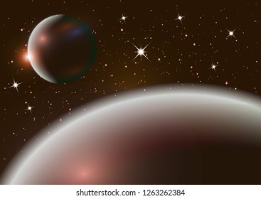 Fantastic background of outer space with planets, sky and stars. Vector illustration.
