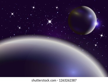 Fantastic background of outer space with planets, sky and stars. Vector illustration.