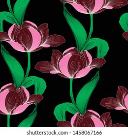 Fantastic beautiful flowers black pattern