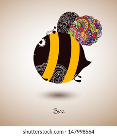 fantastic bee patterned wings, light background, vector illustration