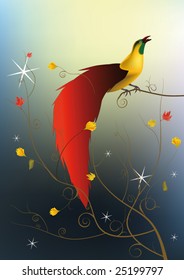 fantastic bird and abstract tree