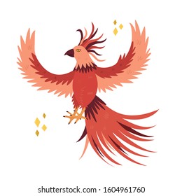 Fantastic bird phoenix in a flat style. Vector animal, fabulous creature design 